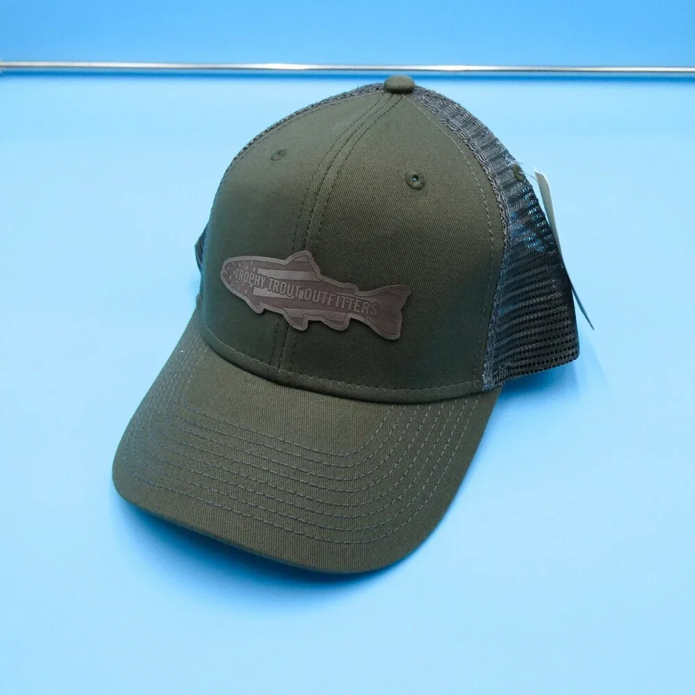 Fishing Hat Mens One‎ Size Green Snapback Trucker Cap Trout Fish Nature Art New